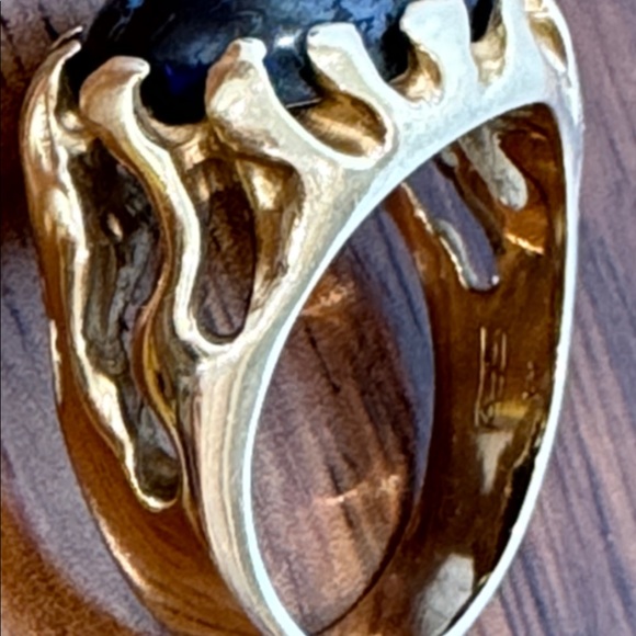 🤩14K SOLID GOLD & BLACK OPAL RARE UNIQUE ONE OF A KIND CUSTOM RING MENS/womens - Picture 16 of 17